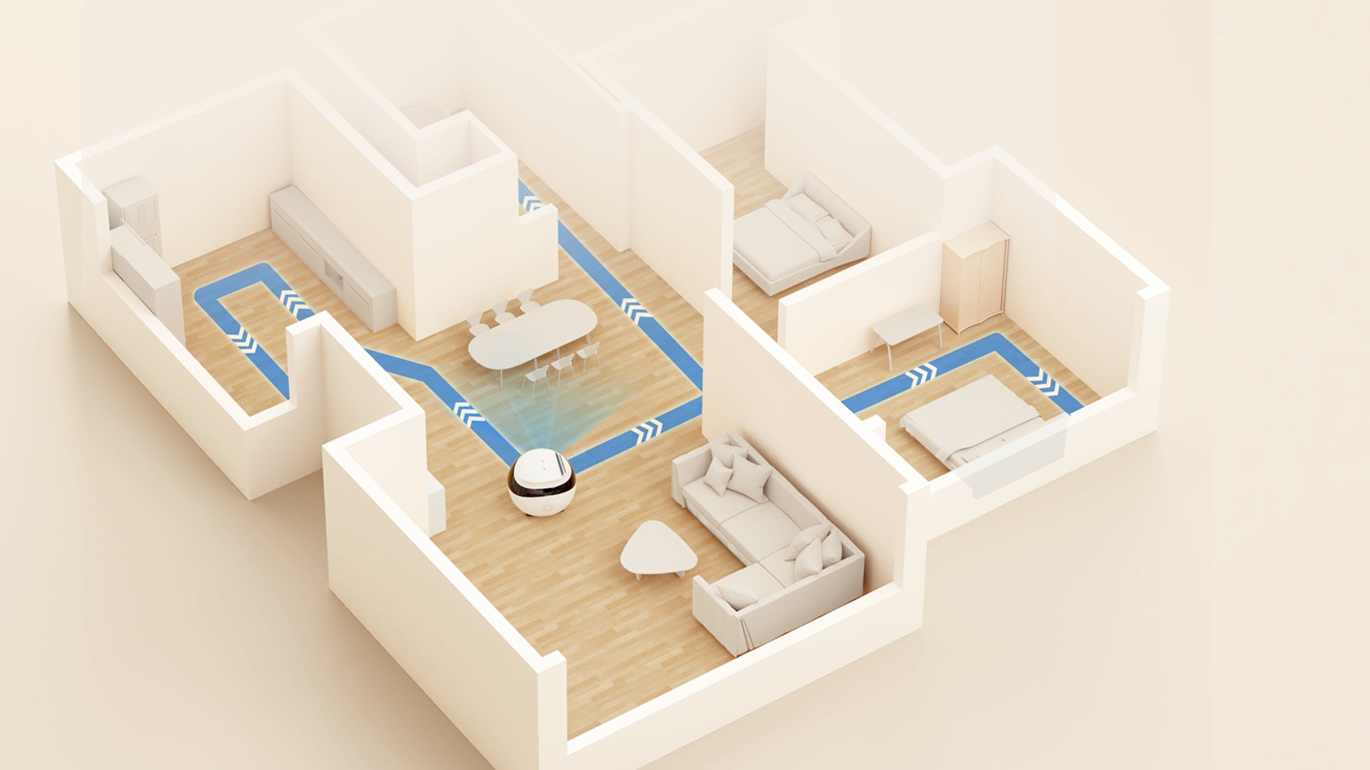 EBO Airfull housereal time monitoring EBO Air, as a family robot companion that can move around the house, offers real-time monitoring functions